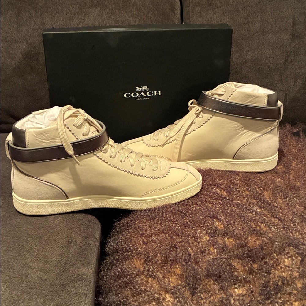 Coach Beige and Brown High-Top Sneakers